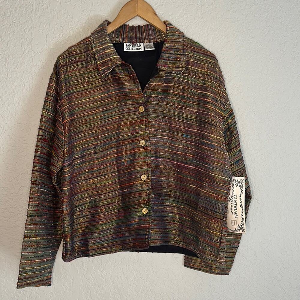 NEW Vintage Tantrums Metallic Button Up Blazer Top Broadway NYC Glam Silk